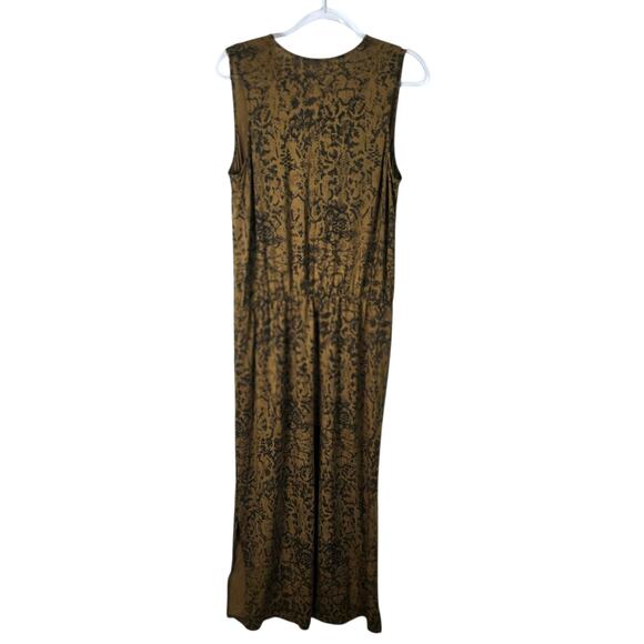 Garnet Hill Sleeveless Maxi Dress Large Brown Snake Print Surplice VNeck Pockets - Picture 3 of 14
